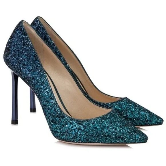 Jimmy Choo Peacock/Navy Romy 100 Glitter Ombré Heels - Picture 4 of 11